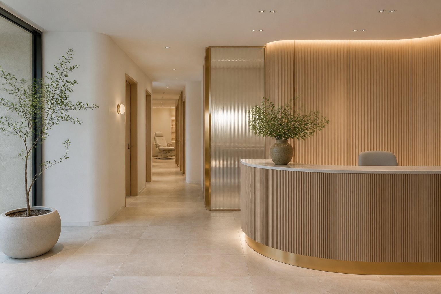 Warm modern private clinic reception